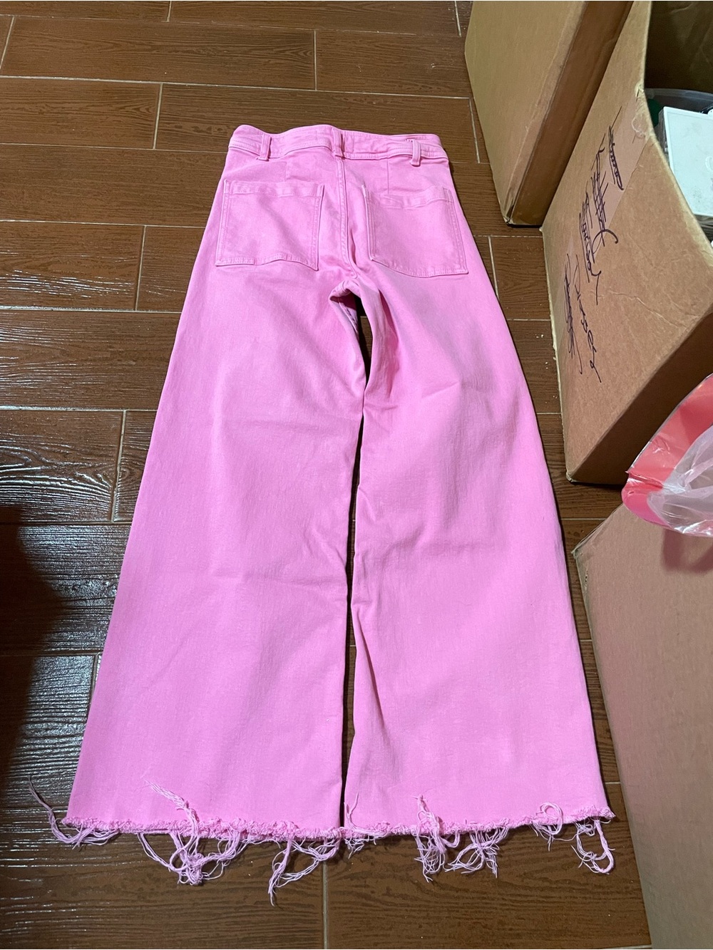 Zara Marine Straight Jean Waist Wide Leg Pink cropped raw hem 6 cotton stretch - Picture 5 of 11